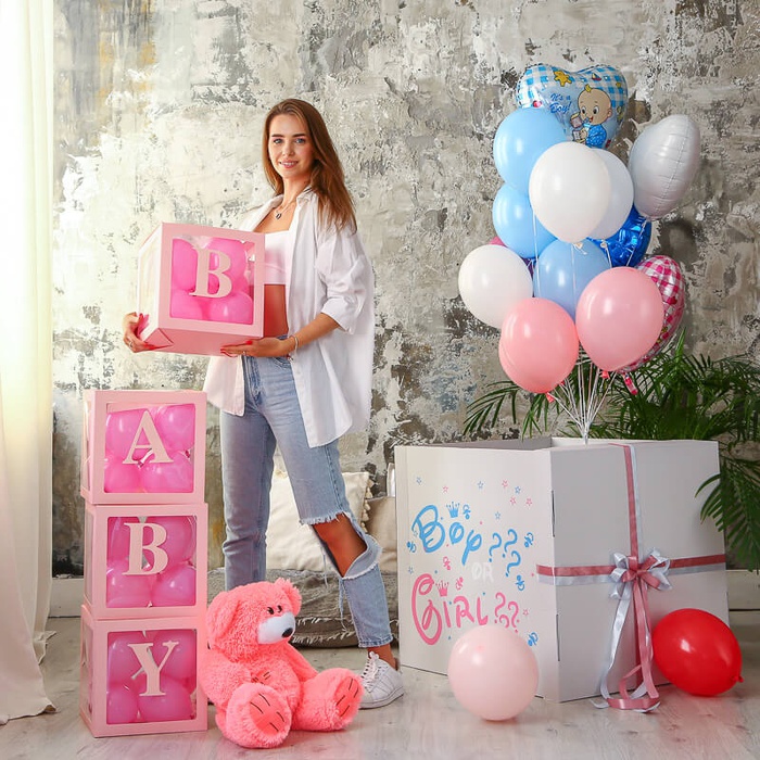 Коробка сюрприз з кульками біла "Boy or Girl"