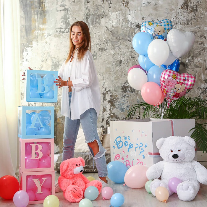 Коробка сюрприз з кульками біла "Boy or Girl"