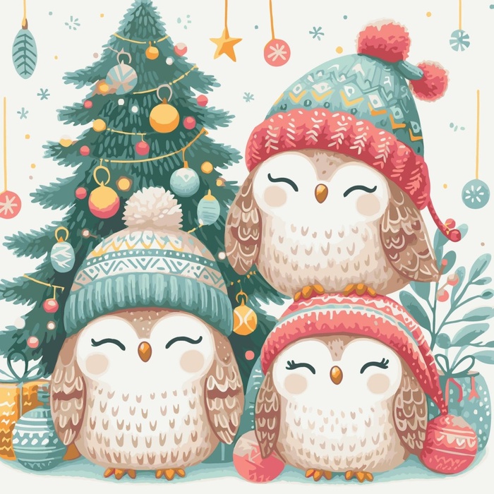 Картина по номерам "Рождественские совенки"