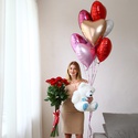 Подарочный набор из 15 роз, шариков и мягкой игрушки