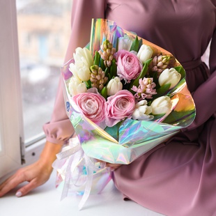 Букет з тюльпанами "Рожевий неон"