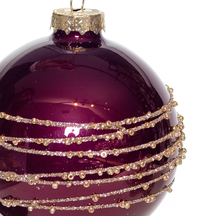 Новорічна куля на ялинку бордо з золотом