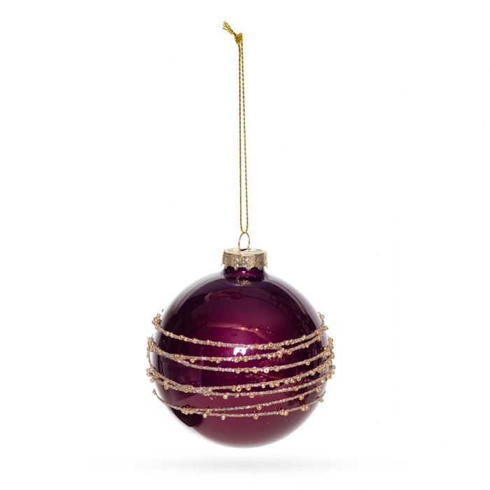 Новорічна куля на ялинку бордо з золотом