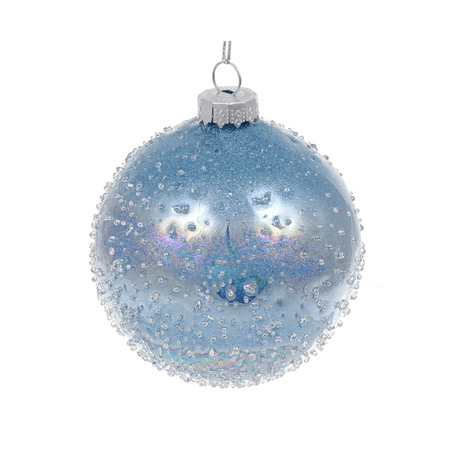 Новогодний шар на елку с бисером голубой
